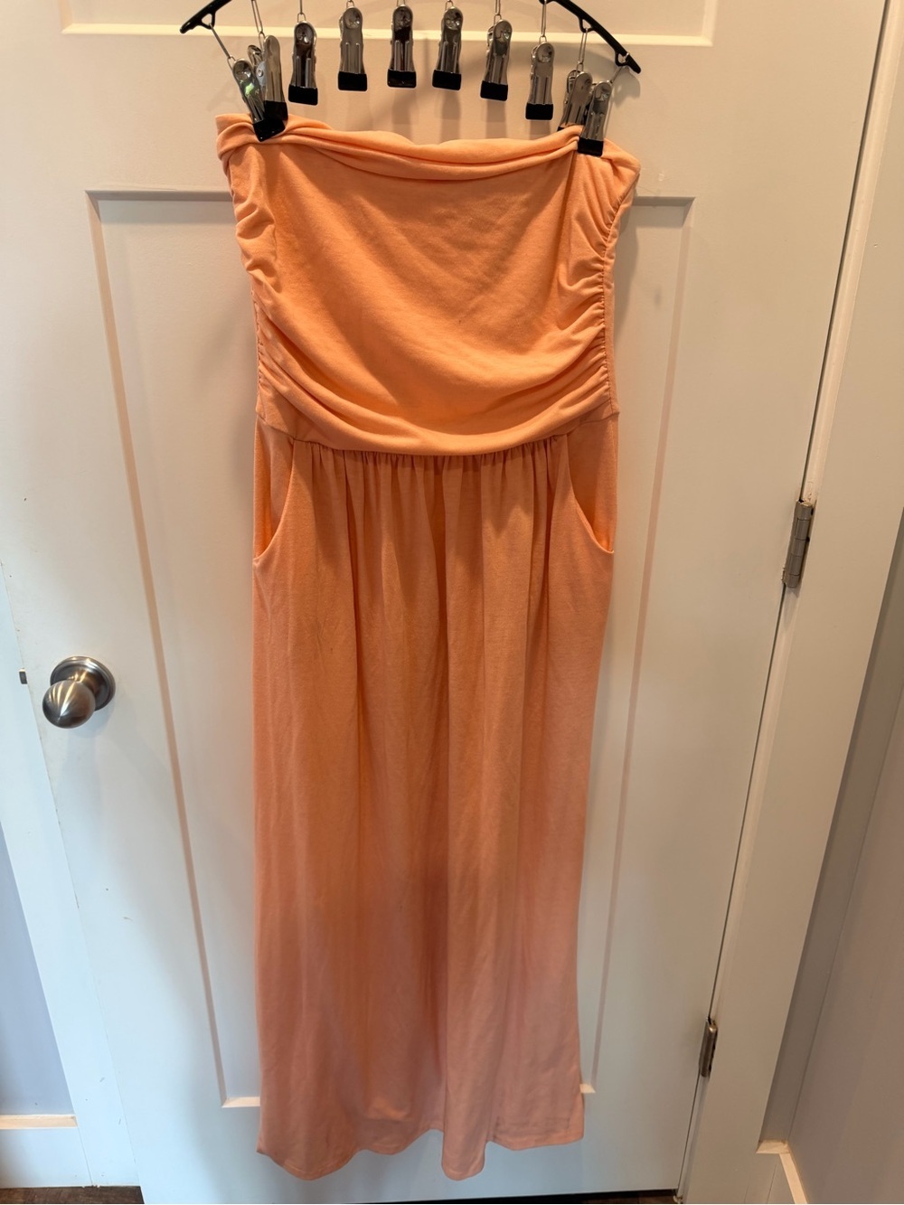 Grace Karin Medium Peach Strapless Ruched Maxi Dress With Pockets
